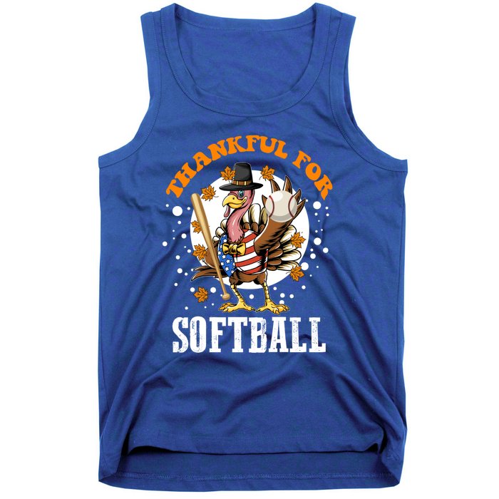 Thankful For Softball Turkey Funny Thanksgiving Softball Gift Tank Top