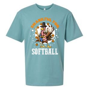 Thankful For Softball Turkey Funny Thanksgiving Softball Gift Sueded Cloud Jersey T-Shirt