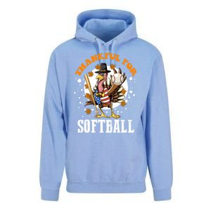 Thankful For Softball Turkey Funny Thanksgiving Softball Gift Unisex Surf Hoodie