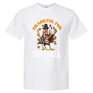 Thankful For Softball Turkey Funny Thanksgiving Softball Gift Garment-Dyed Heavyweight T-Shirt