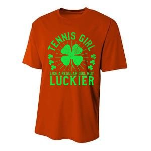 Tennis Funny St Patrick's Day Female Tennis Player Funny Gift Performance Sprint T-Shirt