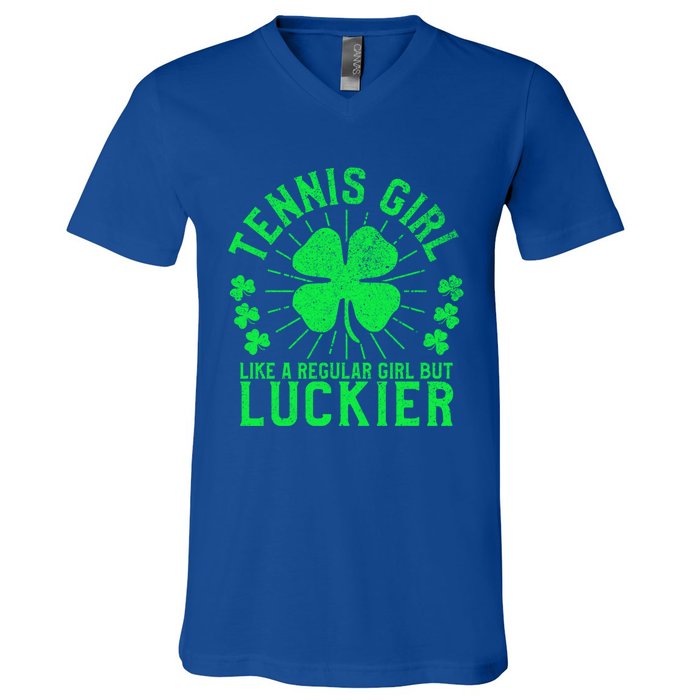 Tennis Funny St Patrick's Day Female Tennis Player Funny Gift V-Neck T-Shirt