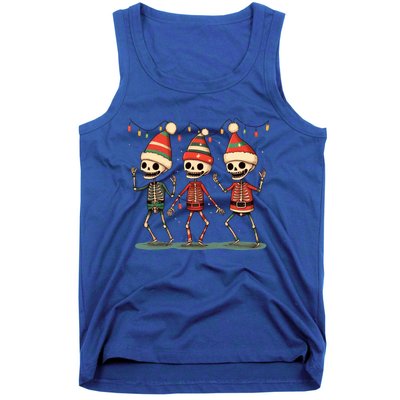 Three Funny Skeletons Dancing Christmas Tree Light Cute Xmas Gift Tank Top