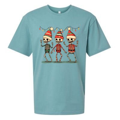 Three Funny Skeletons Dancing Christmas Tree Light Cute Xmas Gift Sueded Cloud Jersey T-Shirt