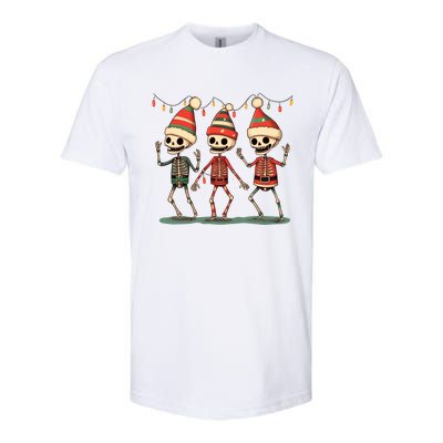 Three Funny Skeletons Dancing Christmas Tree Light Cute Xmas Gift Softstyle CVC T-Shirt