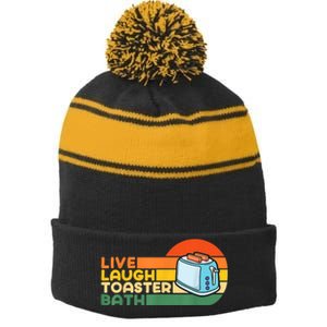 Trendy & Funny Saying Live Laugh Toaster Bath Inspirational Stripe Pom Pom Beanie