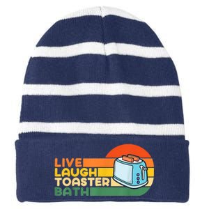 Trendy & Funny Saying Live Laugh Toaster Bath Inspirational Striped Beanie with Solid Band