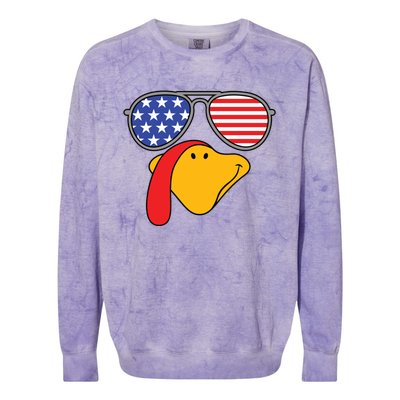 Turkey Face Sunglasses Usa Flag American Thanksgiving Cute Gift Colorblast Crewneck Sweatshirt