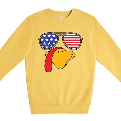 Turkey Face Sunglasses Usa Flag American Thanksgiving Cute Gift Premium Crewneck Sweatshirt