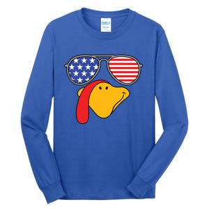 Turkey Face Sunglasses Usa Flag American Thanksgiving Cute Gift Tall Long Sleeve T-Shirt