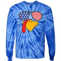 Turkey Face Sunglasses Usa Flag American Thanksgiving Cute Gift Tie-Dye Long Sleeve Shirt