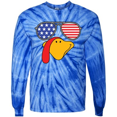 Turkey Face Sunglasses Usa Flag American Thanksgiving Cute Gift Tie-Dye Long Sleeve Shirt