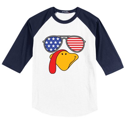 Turkey Face Sunglasses Usa Flag American Thanksgiving Cute Gift Baseball Sleeve Shirt