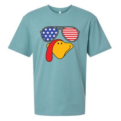 Turkey Face Sunglasses Usa Flag American Thanksgiving Cute Gift Sueded Cloud Jersey T-Shirt