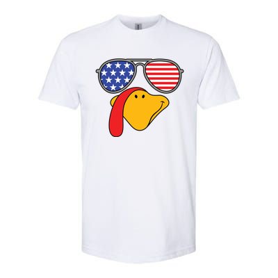 Turkey Face Sunglasses Usa Flag American Thanksgiving Cute Gift Softstyle CVC T-Shirt