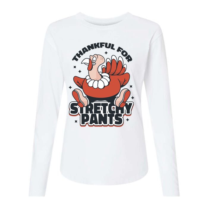 Thankful For Stretchy Pants Funny Turkey Womens Cotton Relaxed Long Sleeve T-Shirt