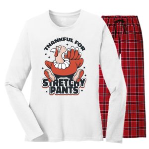 Thankful For Stretchy Pants Funny Turkey Women's Long Sleeve Flannel Pajama Set 