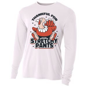 Thankful For Stretchy Pants Funny Turkey Cooling Performance Long Sleeve Crew