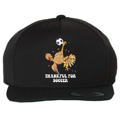 Thankful For Soccer Funny Turkey Bicycle Kick Thanksgiving Wool Snapback Cap