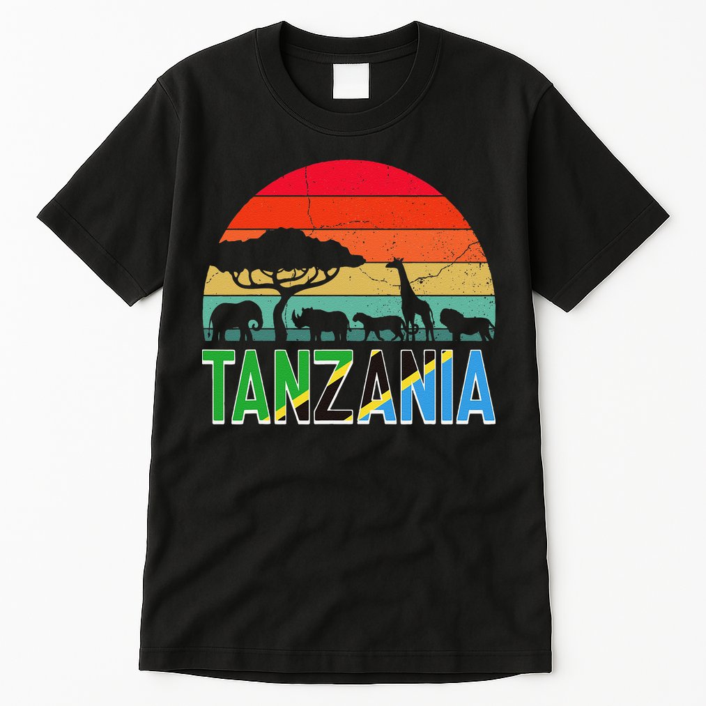 Tanzania Flag Serengeti Safari Africa Tanzanian Retro Tall T-Shirt
