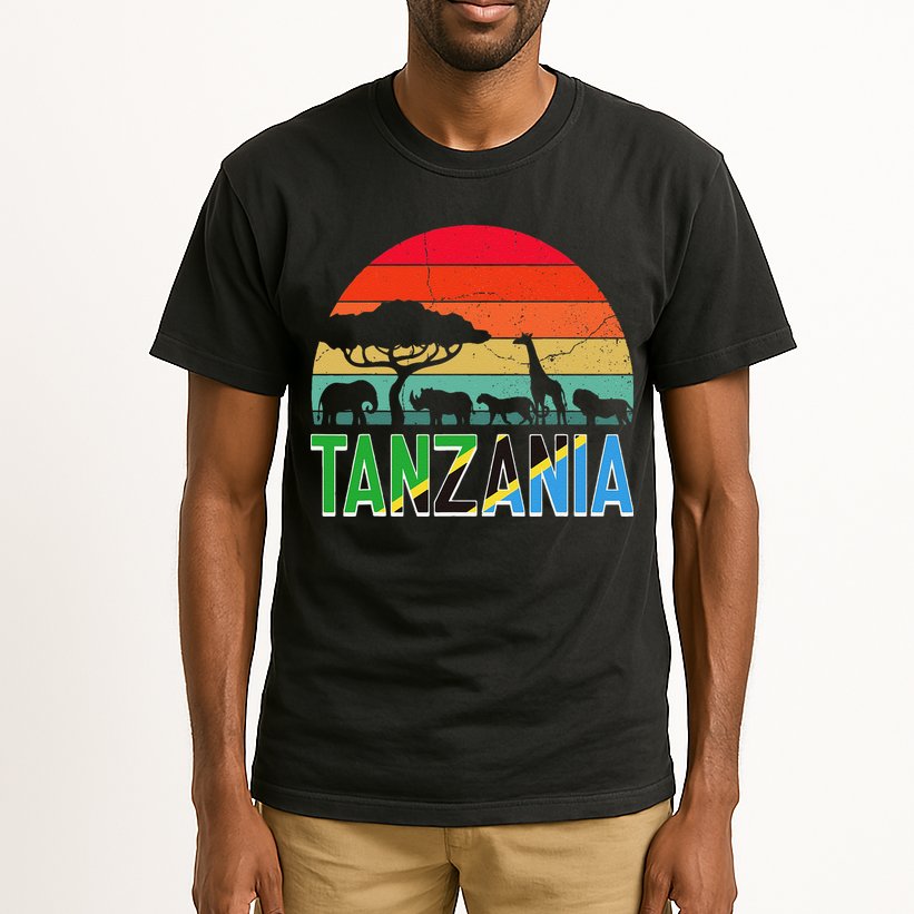 Tanzania Flag Serengeti Safari Africa Tanzanian Retro Tall T-Shirt