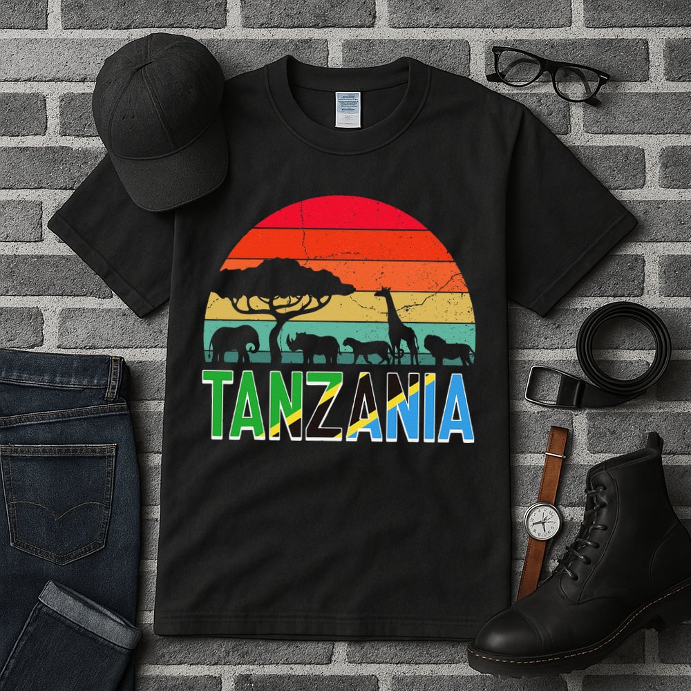 Tanzania Flag Serengeti Safari Africa Tanzanian Retro Tall T-Shirt