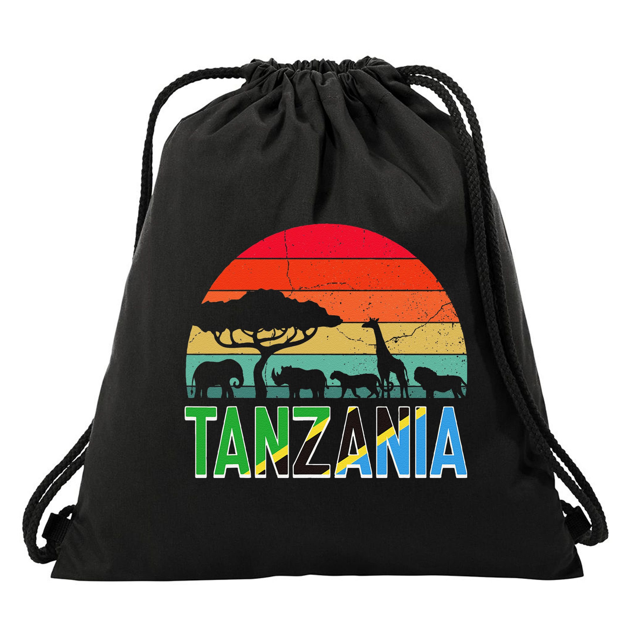 Tanzania Flag Serengeti Safari Africa Tanzanian Retro Drawstring Bag