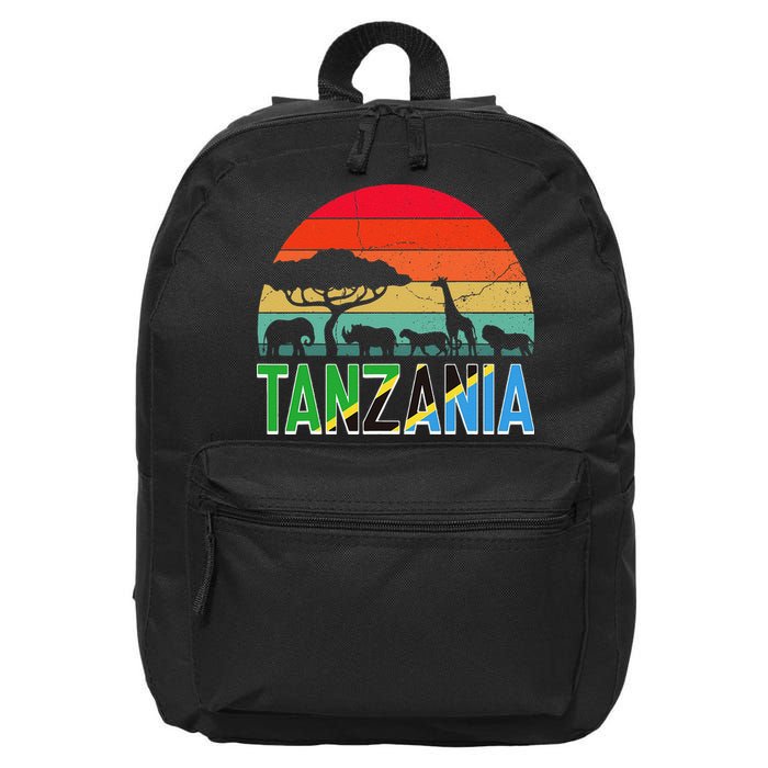 Tanzania Flag Serengeti Safari Africa Tanzanian Retro 16 in Basic Backpack