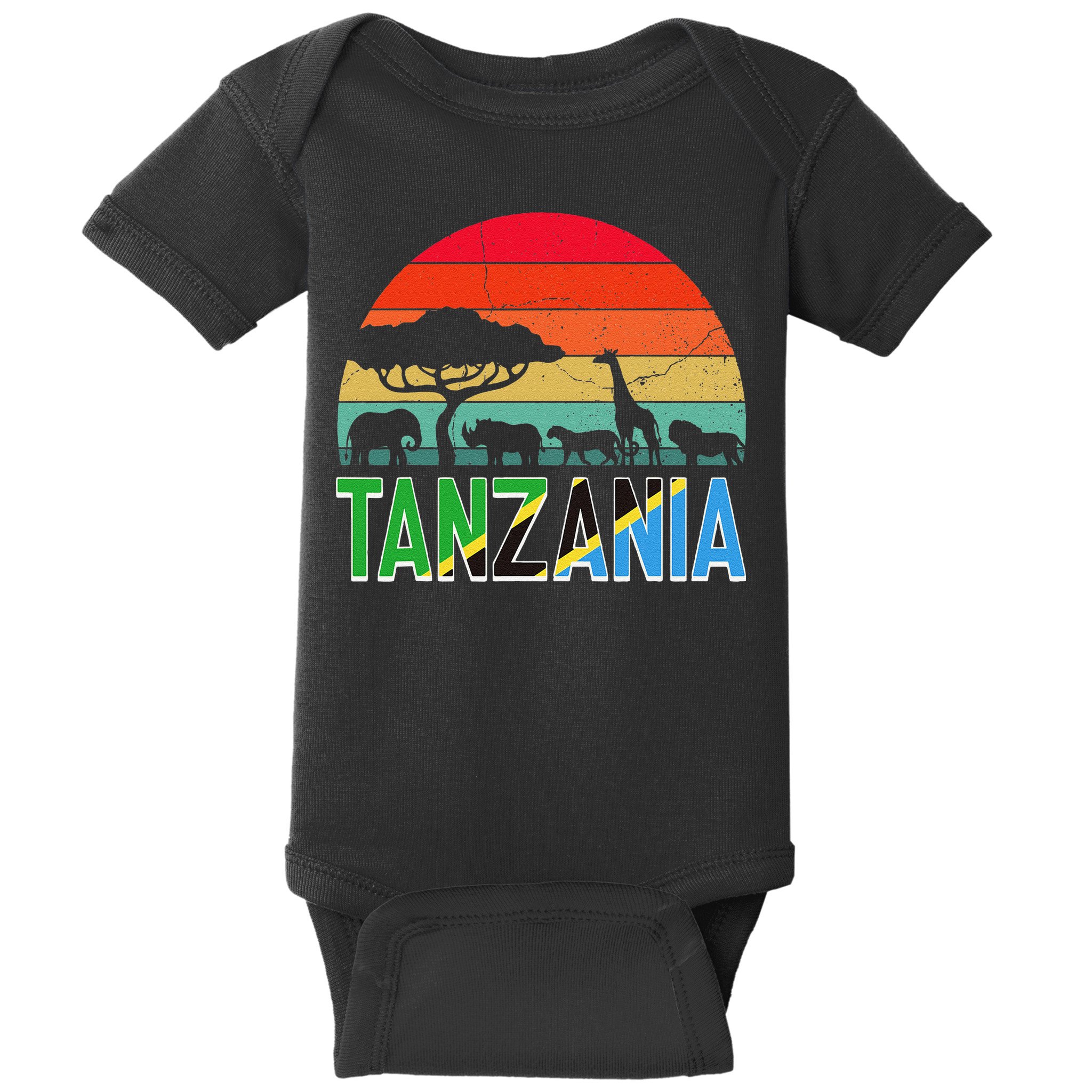 Tanzania Flag Serengeti Safari Africa Tanzanian Retro Baby Bodysuit