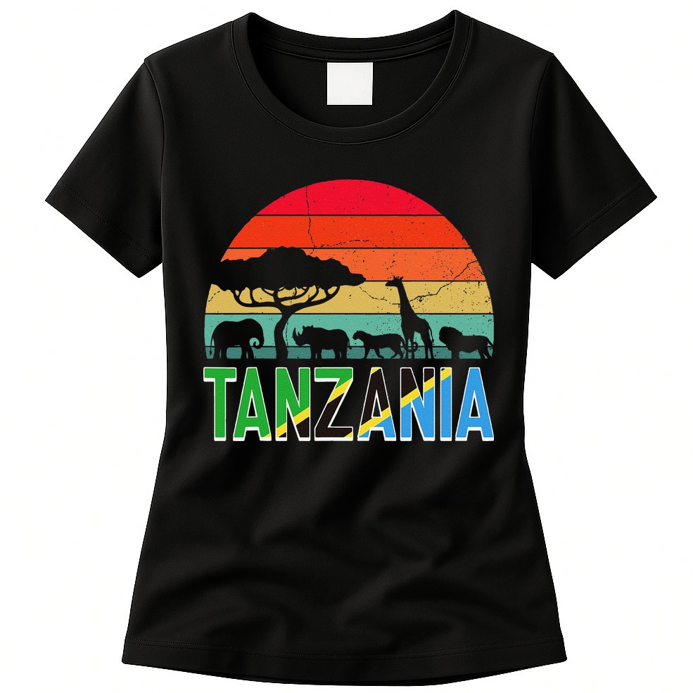 Tanzania Flag Serengeti Safari Africa Tanzanian Retro Womens T-Shirt
