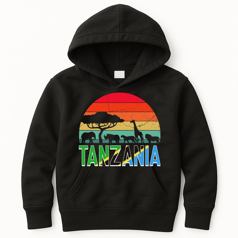 Tanzania Flag Serengeti Safari Africa Tanzanian Retro Kids Hoodie