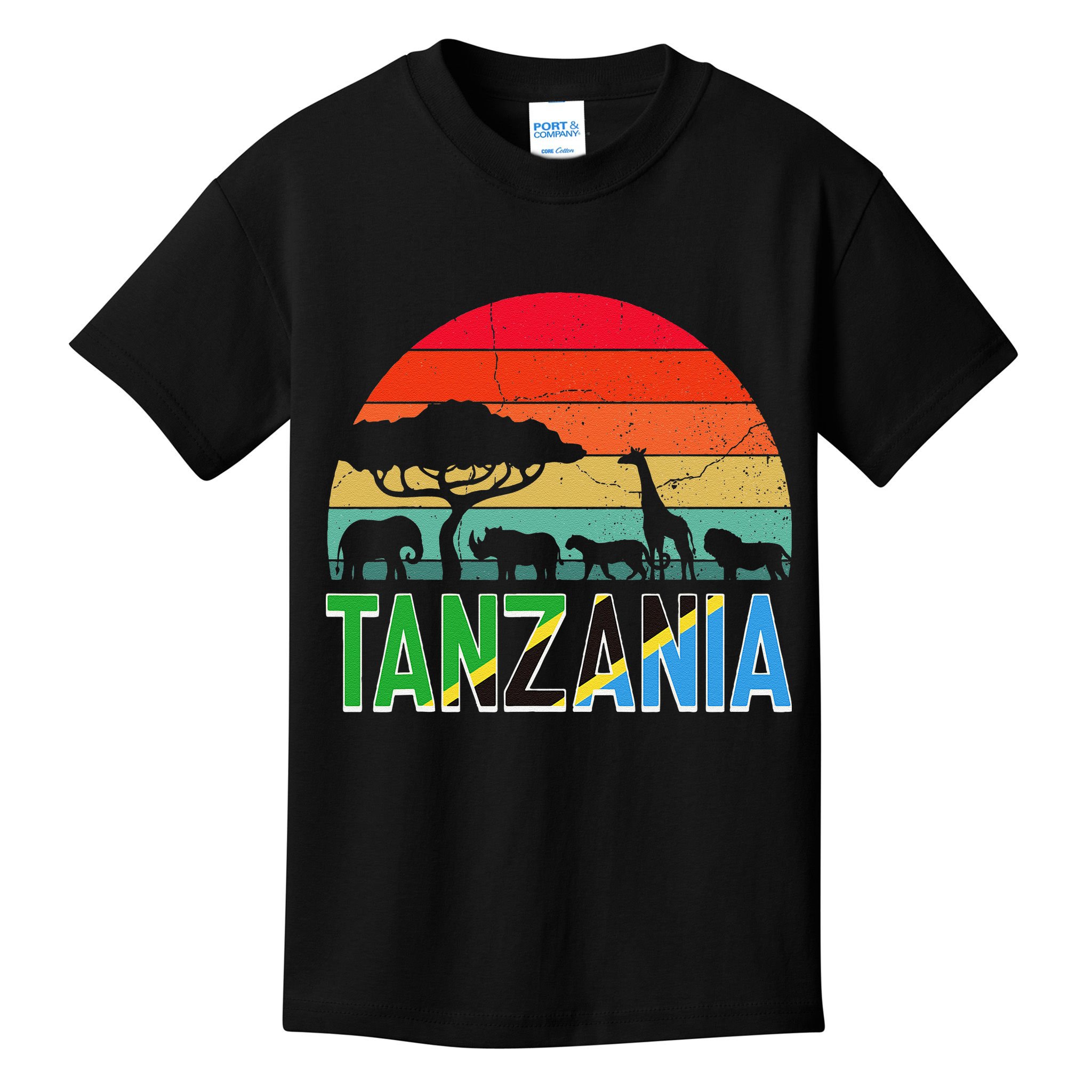 Tanzania Flag Serengeti Safari Africa Tanzanian Retro Kids T-Shirt