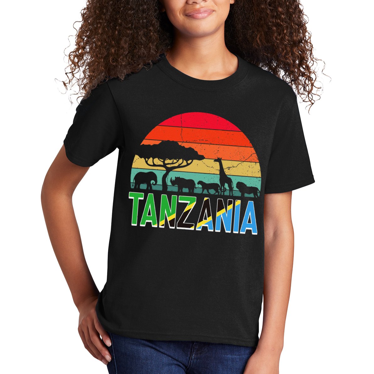 Tanzania Flag Serengeti Safari Africa Tanzanian Retro Kids T-Shirt