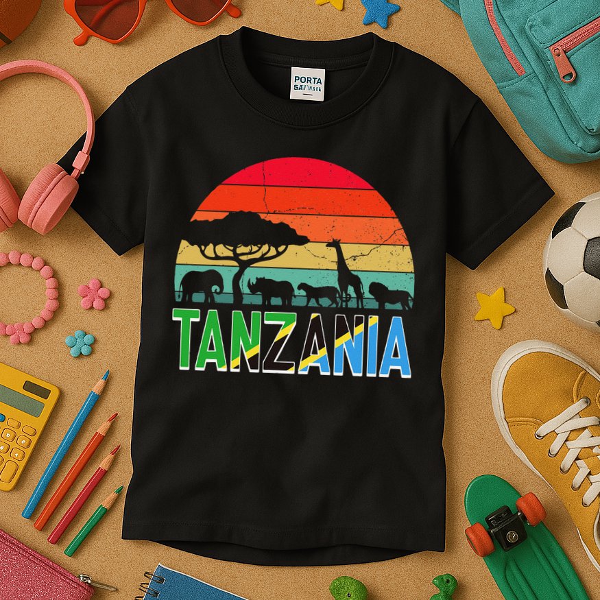 Tanzania Flag Serengeti Safari Africa Tanzanian Retro Kids T-Shirt