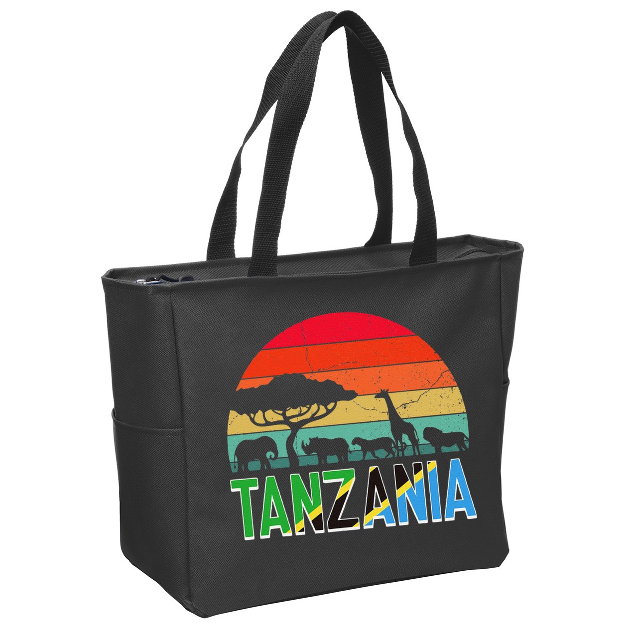 Tanzania Flag Serengeti Safari Africa Tanzanian Retro Zip Tote Bag