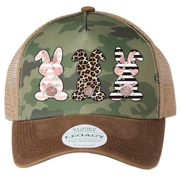 Three Floral Stylish Bunnies Legacy Tie Dye Trucker Hat