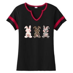 Three Floral Stylish Bunnies Ladies Halftime Notch Neck Tee