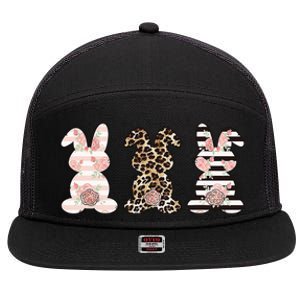 Three Floral Stylish Bunnies 7 Panel Mesh Trucker Snapback Hat