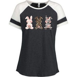 Three Floral Stylish Bunnies Enza Ladies Jersey Colorblock Tee