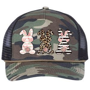 Three Floral Stylish Bunnies Retro Rope Trucker Hat Cap