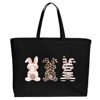 Three Floral Stylish Bunnies Cotton Canvas Jumbo Tote