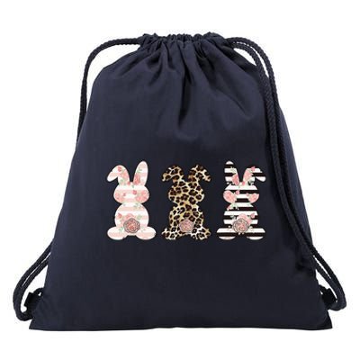 Three Floral Stylish Bunnies Drawstring Bag