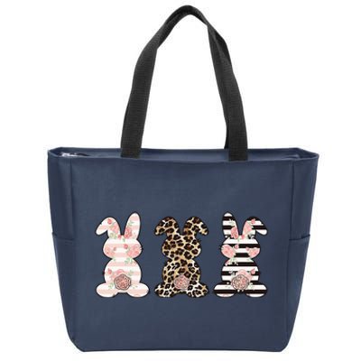 Three Floral Stylish Bunnies Zip Tote Bag