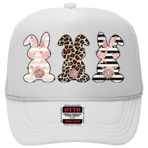 Three Floral Stylish Bunnies High Crown Mesh Back Trucker Hat