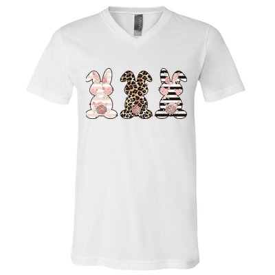 Three Floral Stylish Bunnies V-Neck T-Shirt