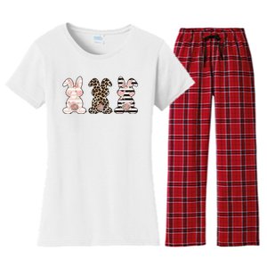 Three Floral Stylish Bunnies Women's Flannel Pajama Set