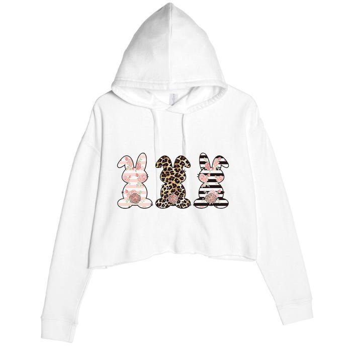 Three Floral Stylish Bunnies Crop Fleece Hoodie