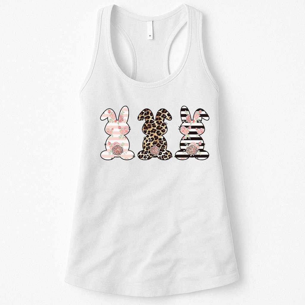 Three Floral Stylish Bunnies Womens Tank Top