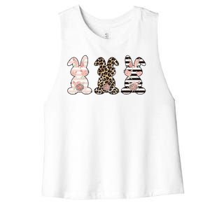 Three Floral Stylish Bunnies Women's Racerback Cropped Tank