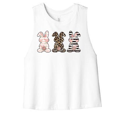 Three Floral Stylish Bunnies Women's Racerback Cropped Tank